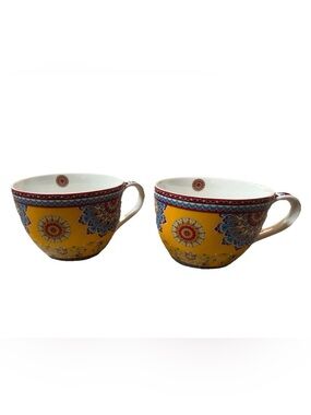 Easy Life Bohemian Dora Papis Set of 2 Cups Yellow Mandala Boho Porcelain